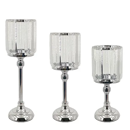 ΚΗΡΟΠΗΓΕΙΑ ΣΕΤ/3 ΜΕΤΑΛΛΙΚA ΧΡΥΣΟ/ΛΕΥΚΟ ΔΙΣΚΟΠΟΤΗΡΟ ΜΕ ΚΡΥΣΤΑΛΛΑ - S:Φ11x25, Μ:Φ11x33, L:Φ11x38cm 6/ΚΙΒ